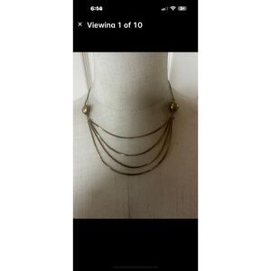 Vintage Gold-Tone Layered Herringbone Necklace w/ Puffy Heart Stations